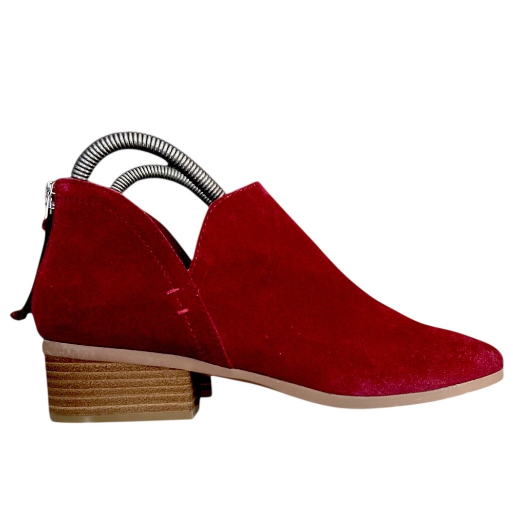 Kenneth Cole Reaction Womens 7 Burgundy Suede Side Cutout Ankle Boots Block Heel